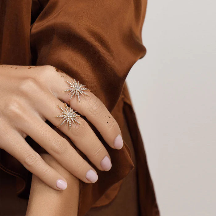 Bague Djula Or Rose Et Diamants - Modèle Rayons Soleil, Taille 53-54, 18 Carats, Neuf Sans Boîte
